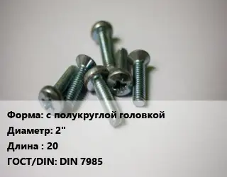 Винт с полукруглой головкой 2"х20 DIN 7985